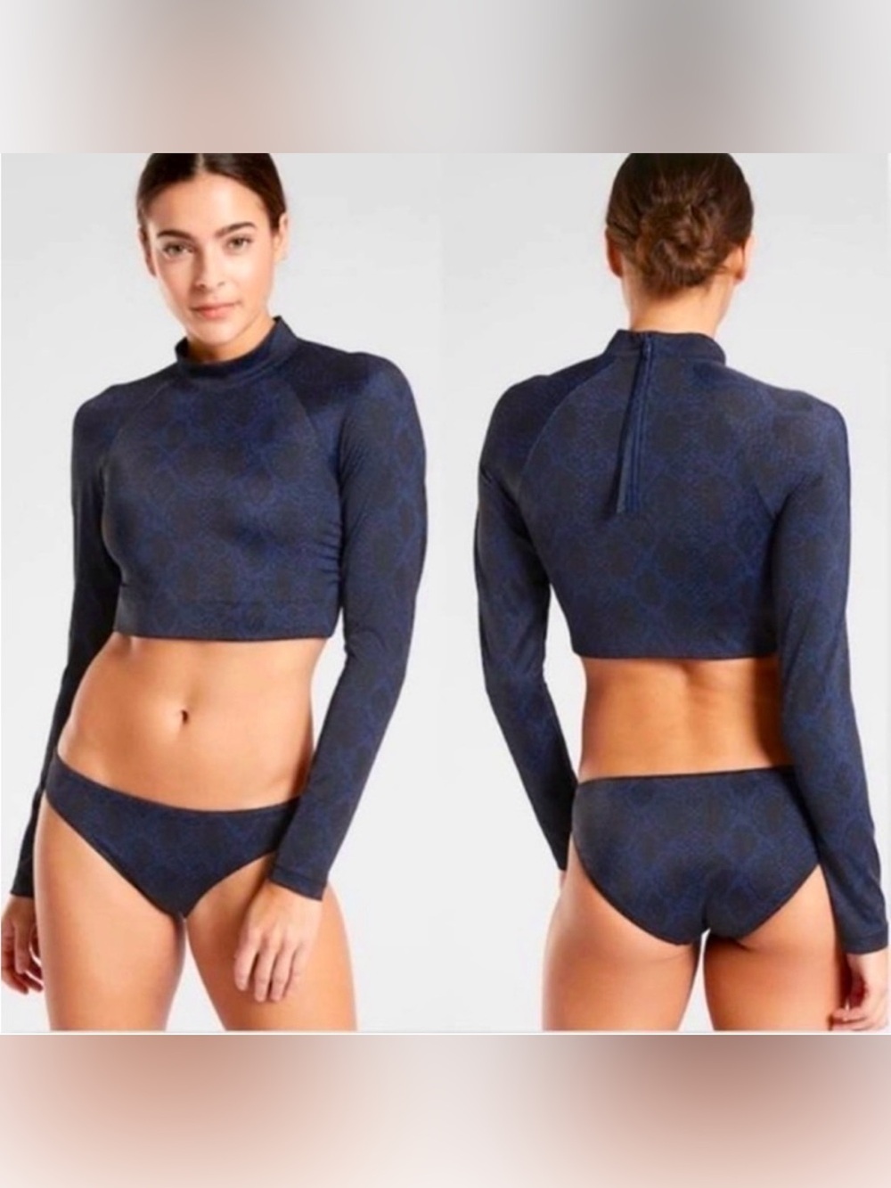 Athleta North Point Crop Rash-guard dark blue and black snakeskin/python pattern